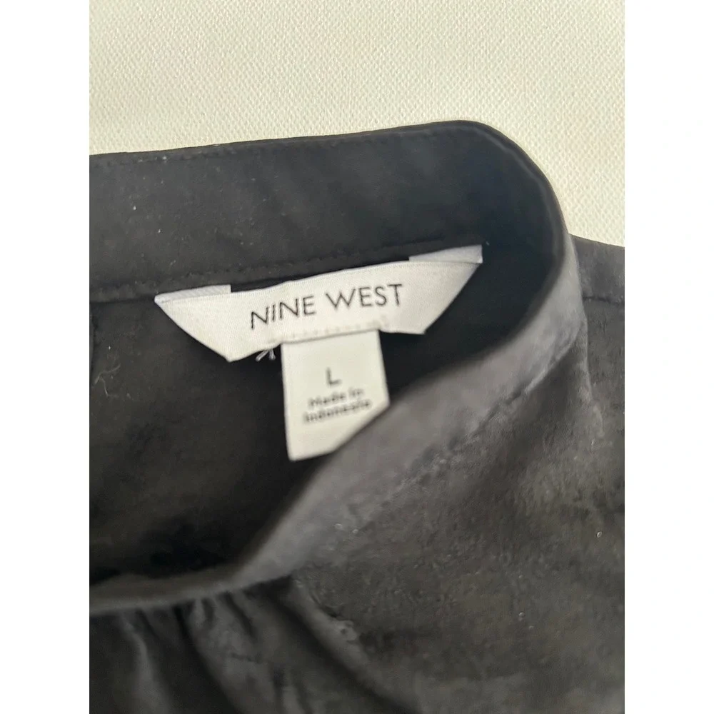 Nine West‎ Women's Satin Mock‑Neck Blouse w/ Pleated Detail Size L